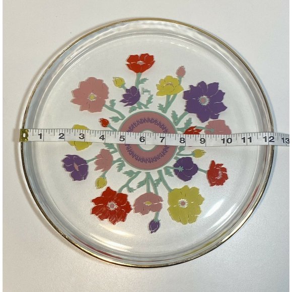 Vintage Duralex Floral Serving Plate w/Gold Rim Signed Audrey Made in France - Picture 6 of 8